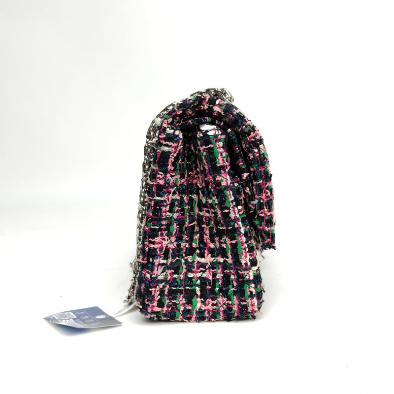 CHANEL 2.55口蓋包小號彩色粗花呢27開銀扣肩背包-3