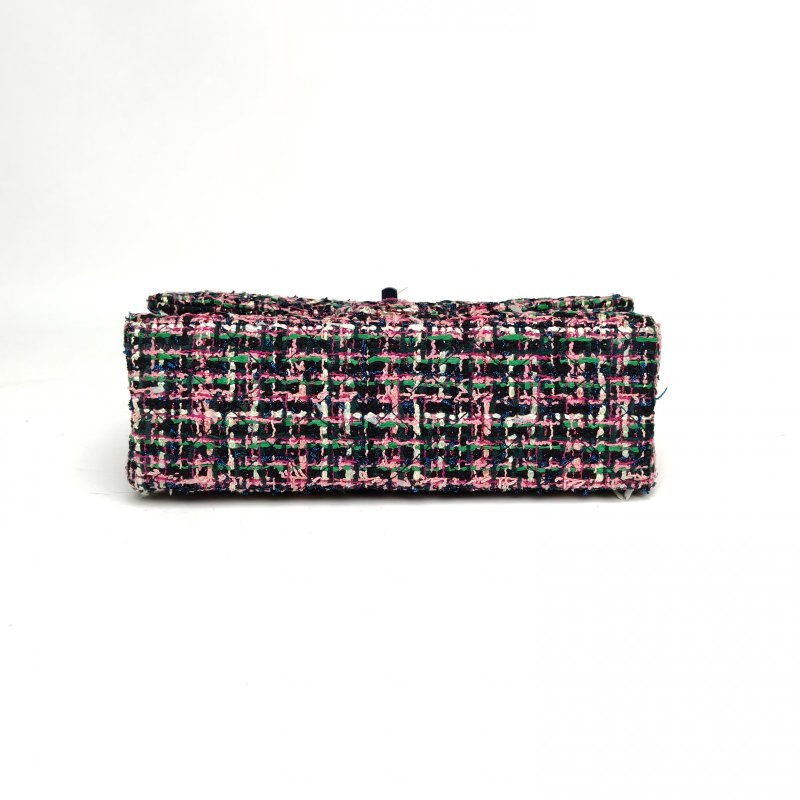 CHANEL 2.55口蓋包小號彩色粗花呢27開銀扣肩背包-4