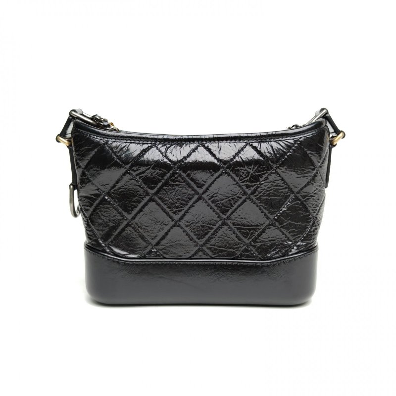 CHANEL GABRIELLE流浪小號黑色油蠟皮30開金銀扣肩背包-2
