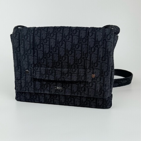 Dior 郵差包 黑色 緹花帆布 肩背包