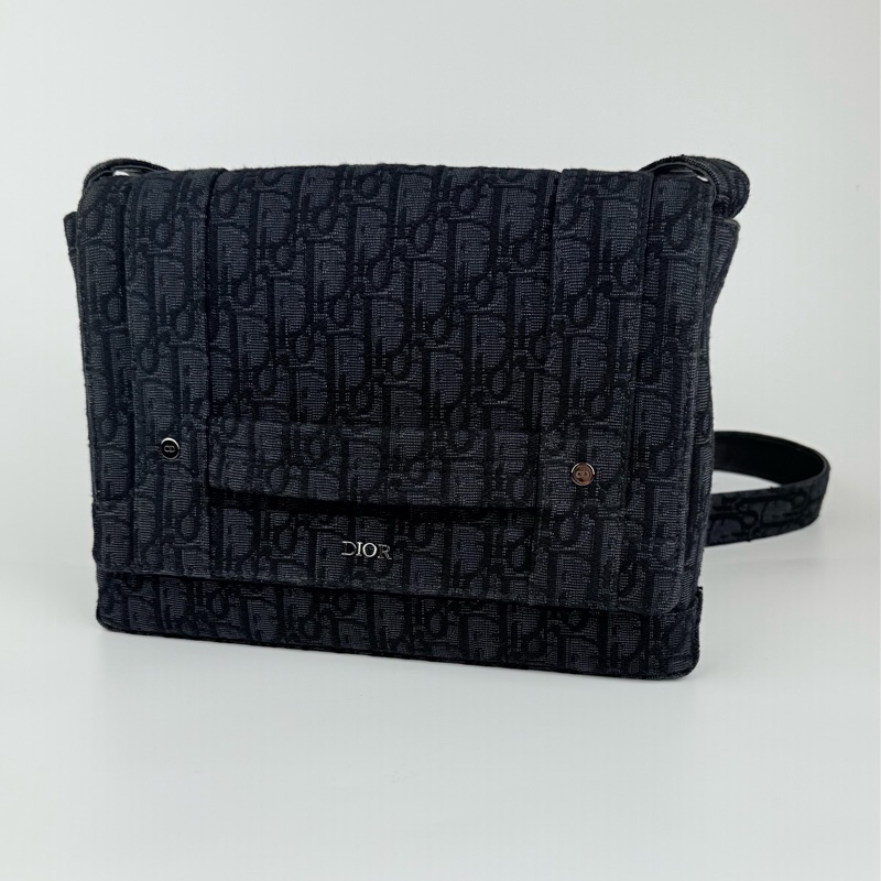 Dior 郵差包 黑色 緹花帆布 肩背包-0