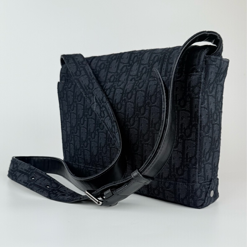 Dior 郵差包 黑色 緹花帆布 肩背包-1