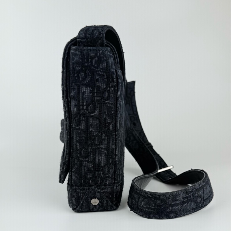 Dior 郵差包 黑色 緹花帆布 肩背包-3