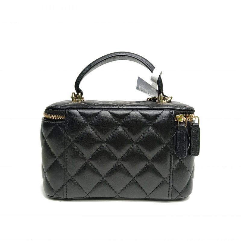 CHANEL 21K手提長盒子化妝包黑色羊皮鐳射標金扣肩背包-2