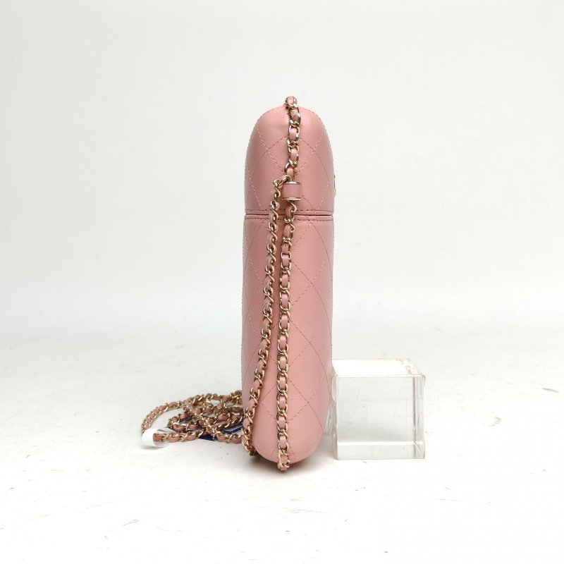 CHANEL 19B膠囊包手機包粉色羊皮25開金扣肩背包-3