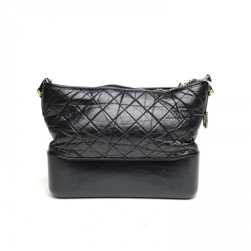 CHANEL GABRIELLE流浪中號黑色牛皮28開金銀扣肩背包-2