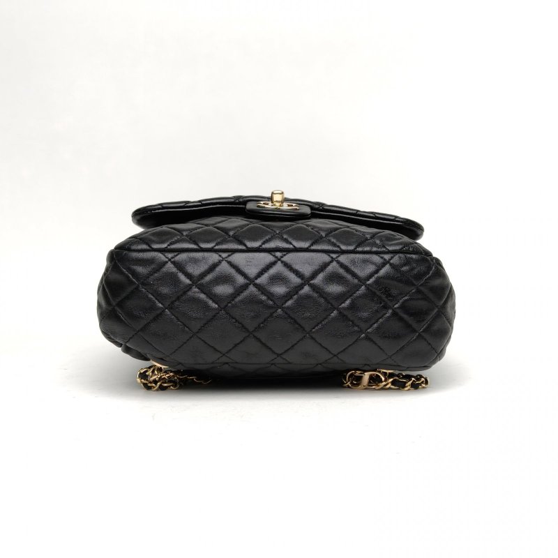 CHANEL 黑色21開淺金扣束口背囊式CF口袋雙肩包肩背包-4