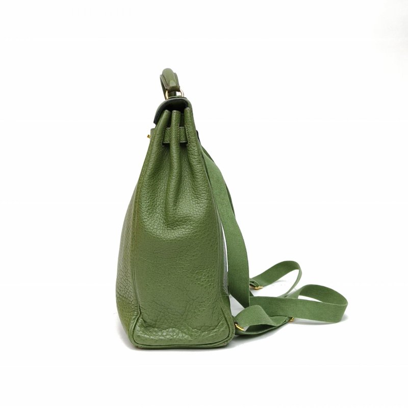 HERMES KellyAdoGm雙肩包草坪綠阿登皮框E金扣肩背包-1