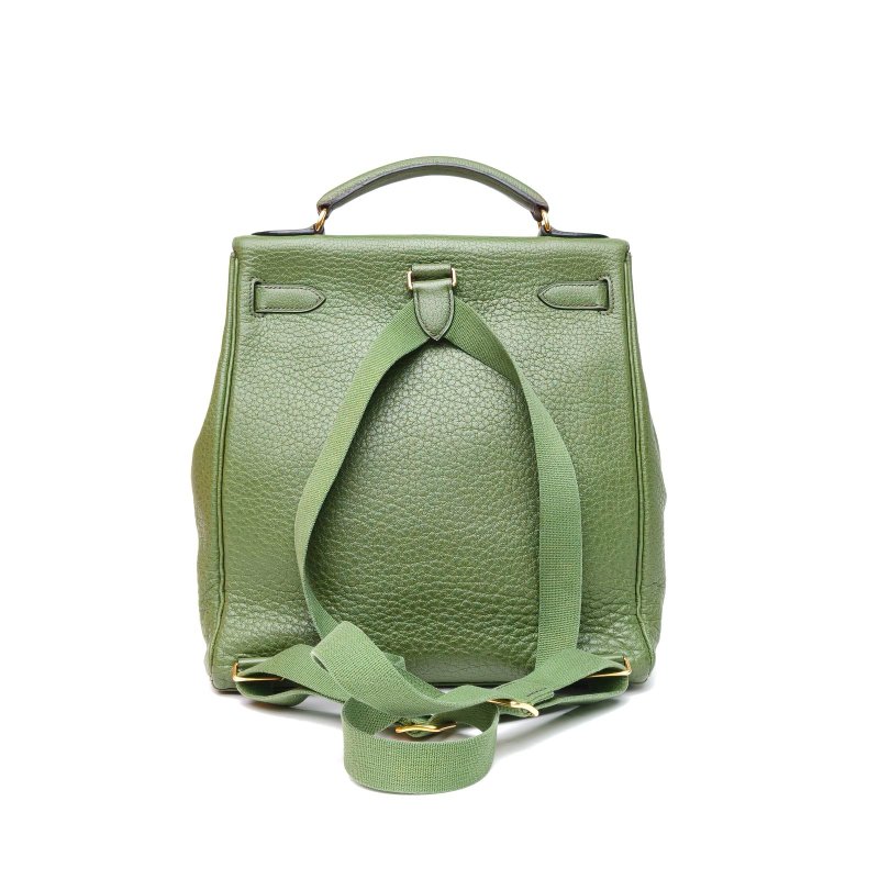 HERMES KellyAdoGm雙肩包草坪綠阿登皮框E金扣肩背包-2