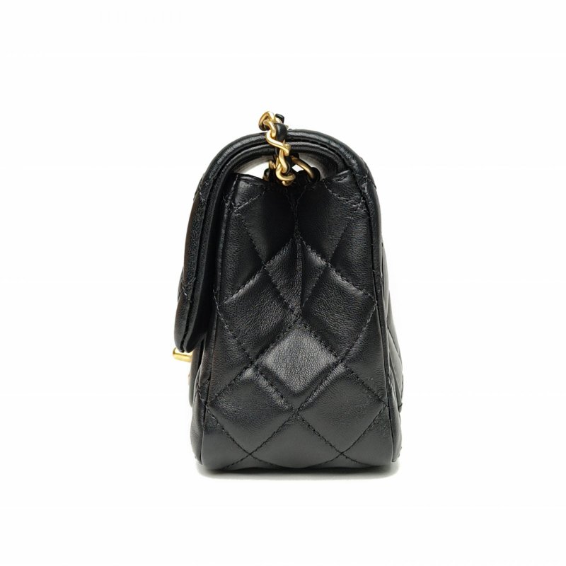 CHANEL CF口蓋包方胖子黑色羊皮晶片金扣金球調節扣肩背包-1