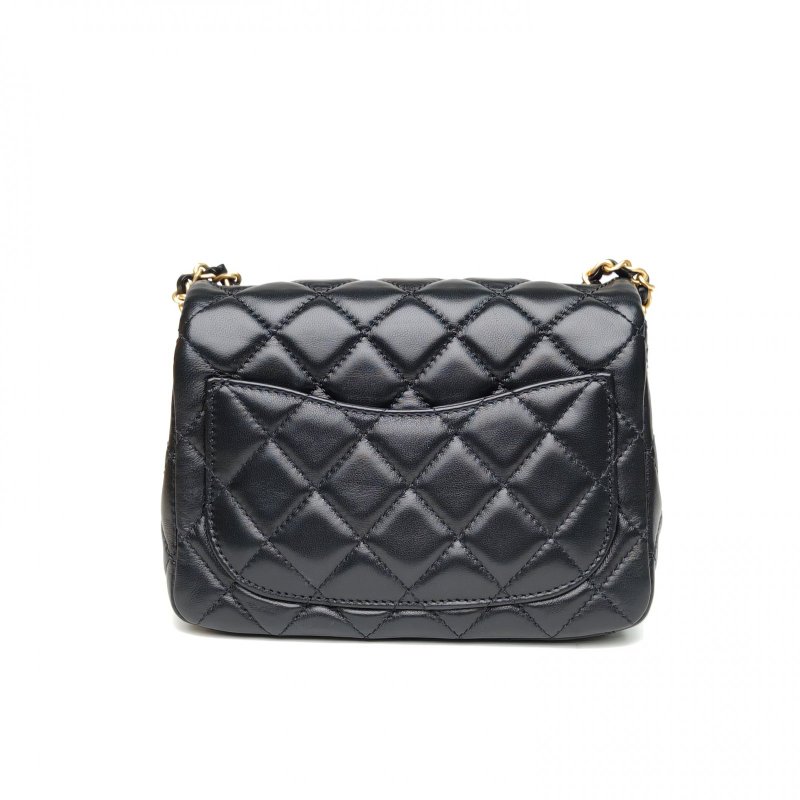 CHANEL CF口蓋包方胖子黑色羊皮晶片金扣金球調節扣肩背包-2