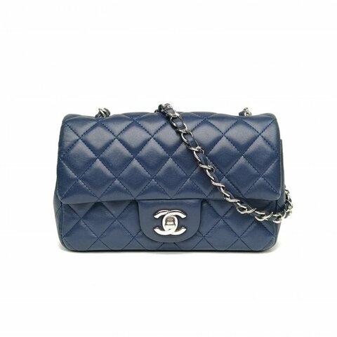 CHANEL CF口蓋包大Mini藍色羊皮29開銀扣肩背包