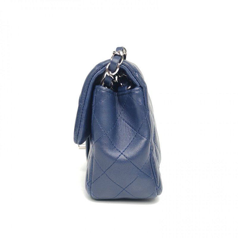 CHANEL CF口蓋包大Mini藍色羊皮29開銀扣肩背包-1