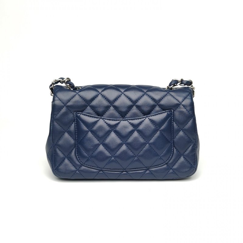 CHANEL CF口蓋包大Mini藍色羊皮29開銀扣肩背包-2