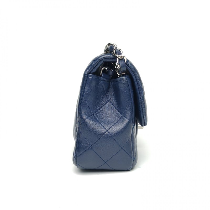 CHANEL CF口蓋包大Mini藍色羊皮29開銀扣肩背包-3