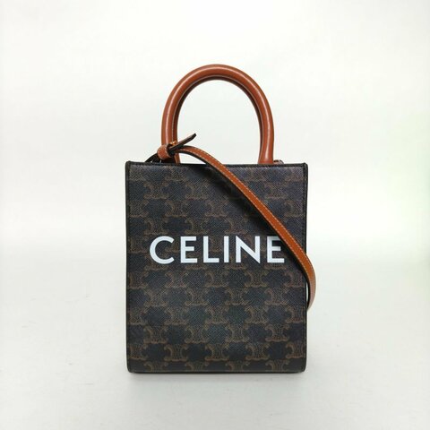 CELINE Cabas豎款手袋Mini凱旋門印花褐色人造革肩背包