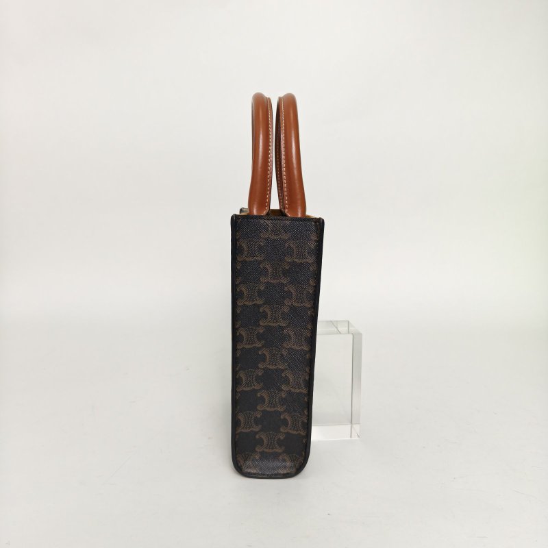 CELINE Cabas豎款手袋Mini凱旋門印花褐色人造革肩背包-3