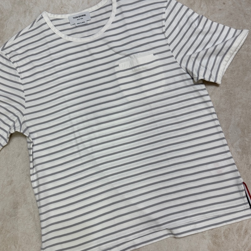 Thom Browne 灰色條紋棉質T恤-0