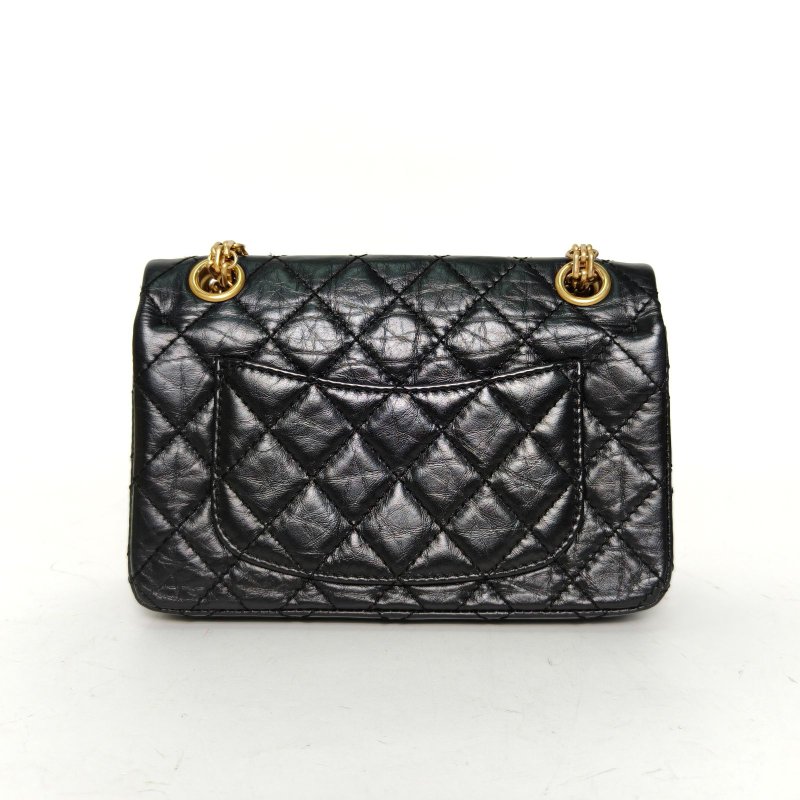 CHANEL 2.55口蓋包迷你牛皮晶片開金扣黑色肩背包-2