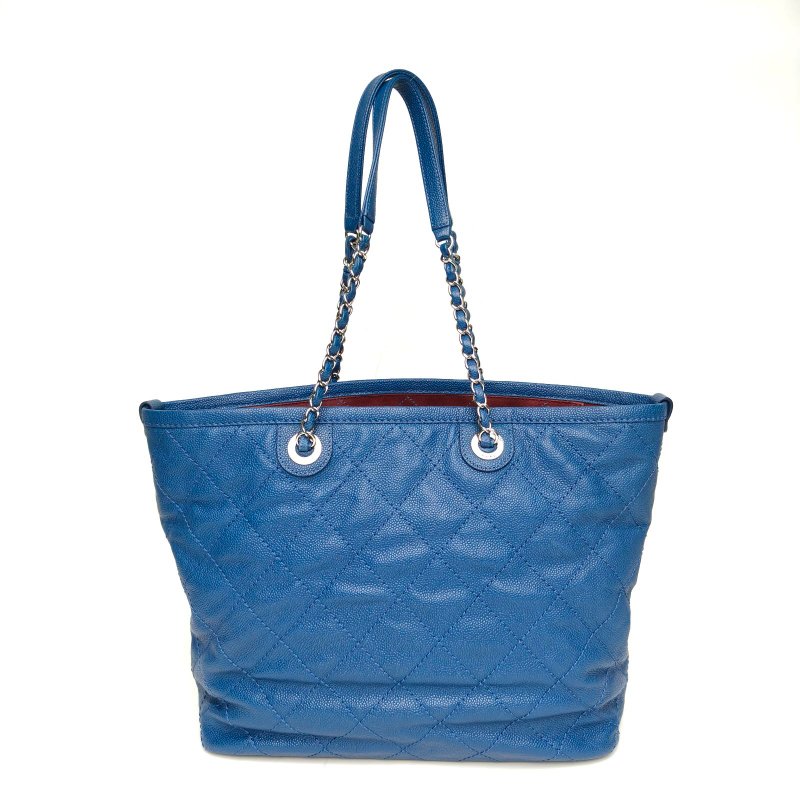 CHANEL 藍色荔枝牛皮20開ShoppingBag子母袋托特包肩背包-2