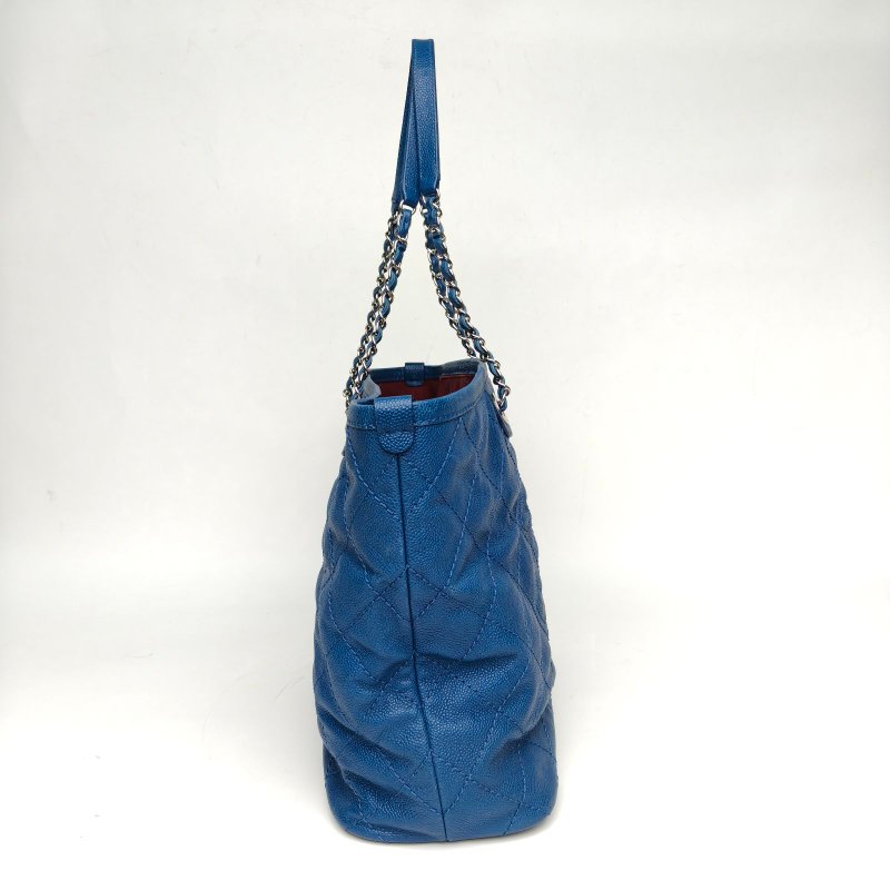 CHANEL 藍色荔枝牛皮20開ShoppingBag子母袋托特包肩背包-3