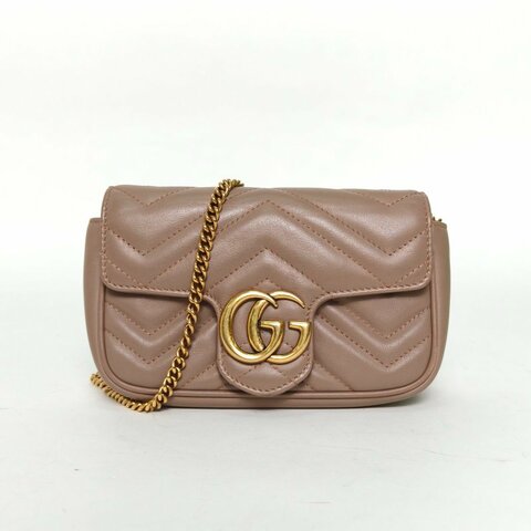 GUCCI GGMarmont肩背包超Mini奶茶色牛皮金扣肩背包