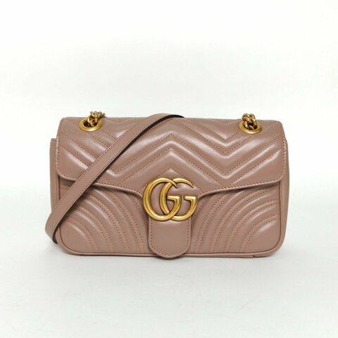 GUCCI GGMarmont肩背包小號裸色牛皮金扣肩背包