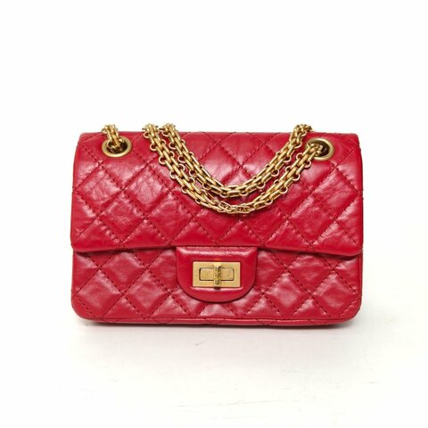 CHANEL 2.55口蓋包迷你紅色牛皮30開金扣肩背包