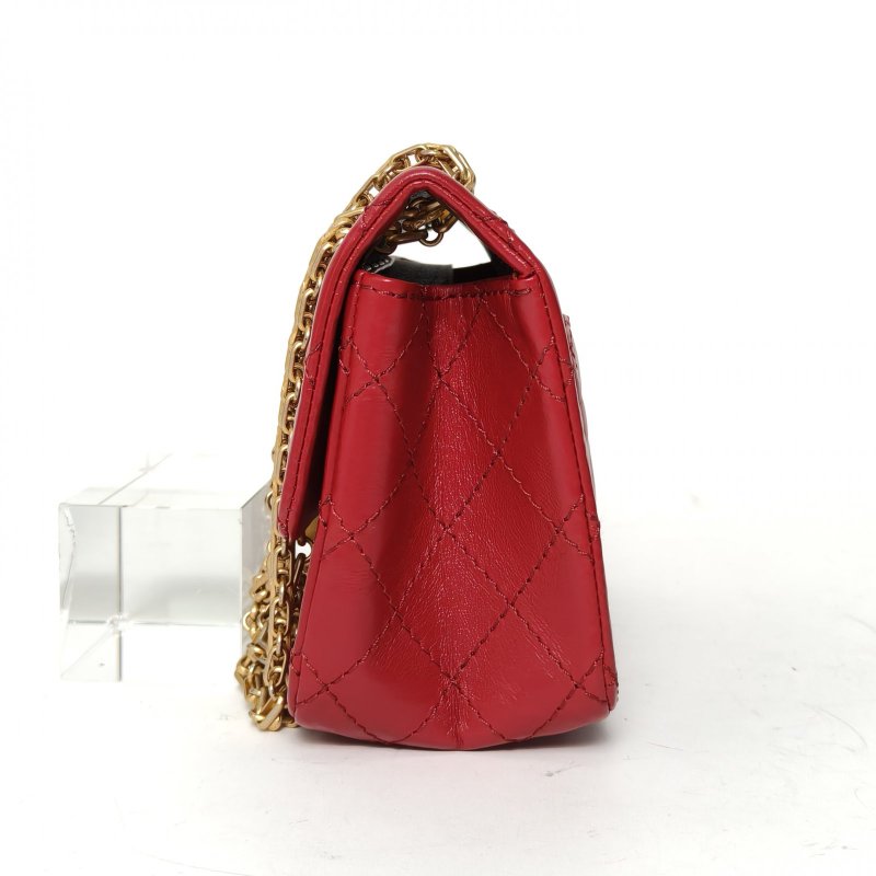 CHANEL 2.55口蓋包迷你紅色牛皮30開金扣肩背包-3