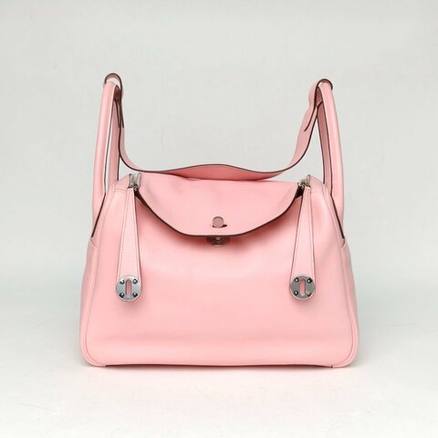 HERMES Lindy303Q新櫻花粉Swift皮X刻銀扣肩背包