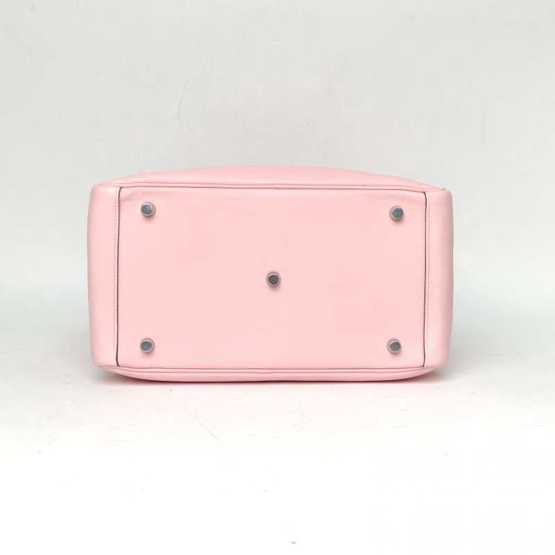 HERMES Lindy303Q新櫻花粉Swift皮X刻銀扣肩背包-4