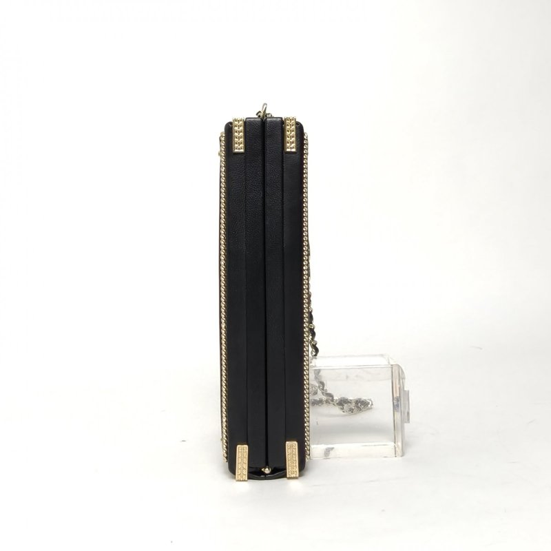 CHANEL 黑色羊皮24開金扣cocoritz門牌號秀款鏈條包肩背包-1