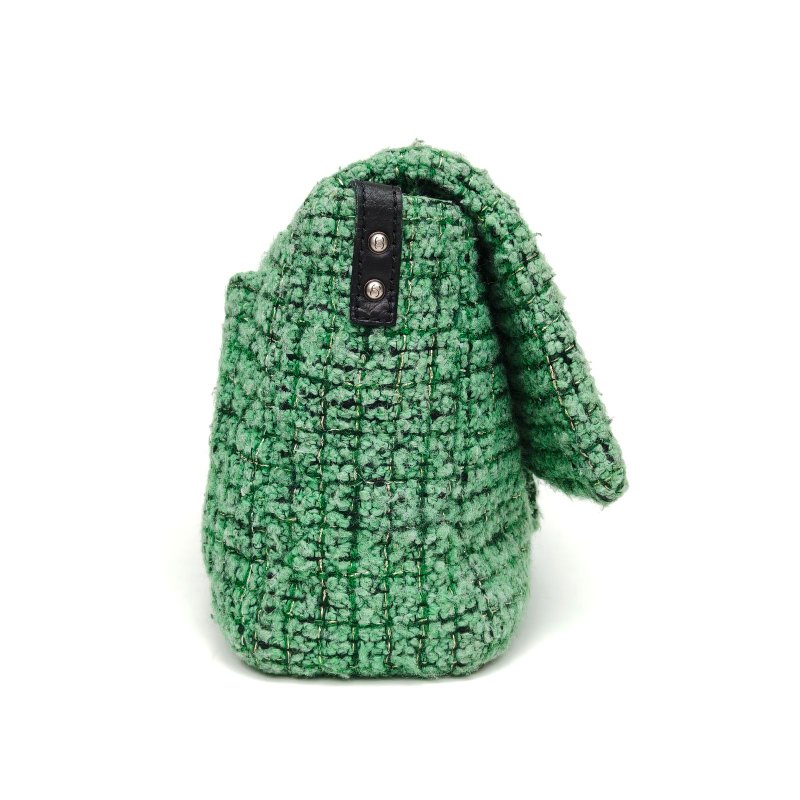 CHANEL 綠色毛呢13開銀扣2.55機場包肩背包-3