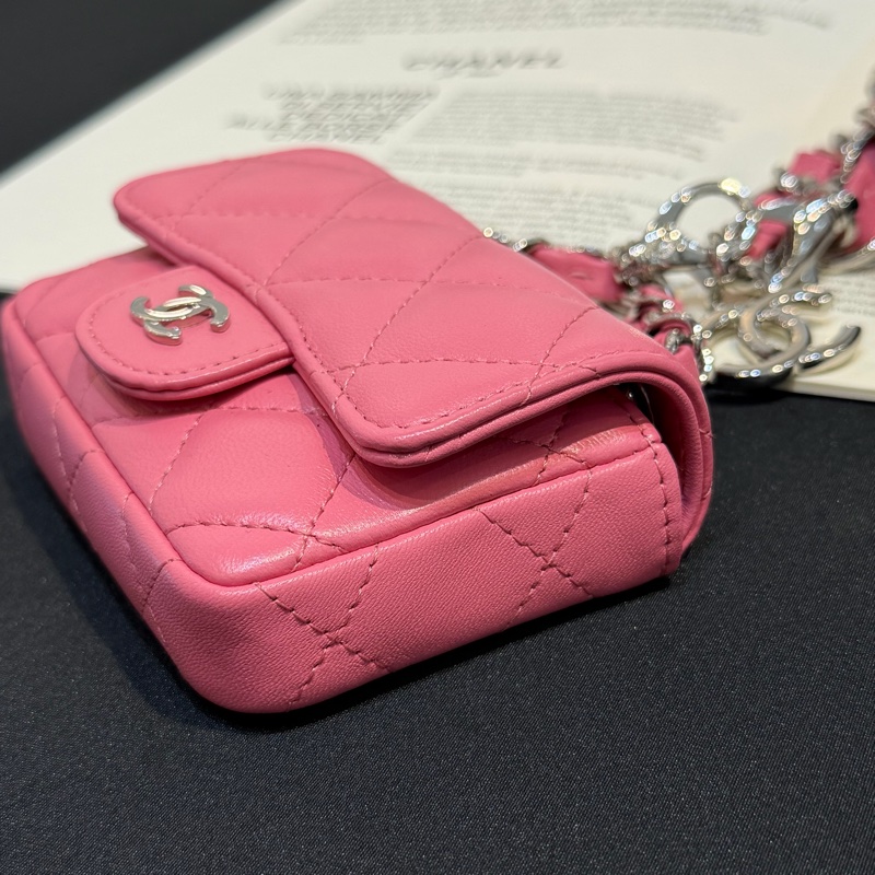 CHANEL粉銀翻蓋多功能小腰包/31-4