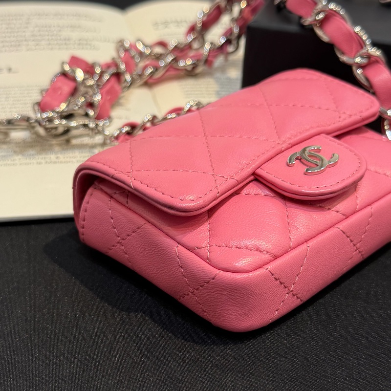 CHANEL粉銀翻蓋多功能小腰包/31-5