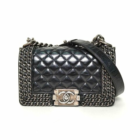 CHANEL Leboy小號黑色牛皮20開銀扣肩背包