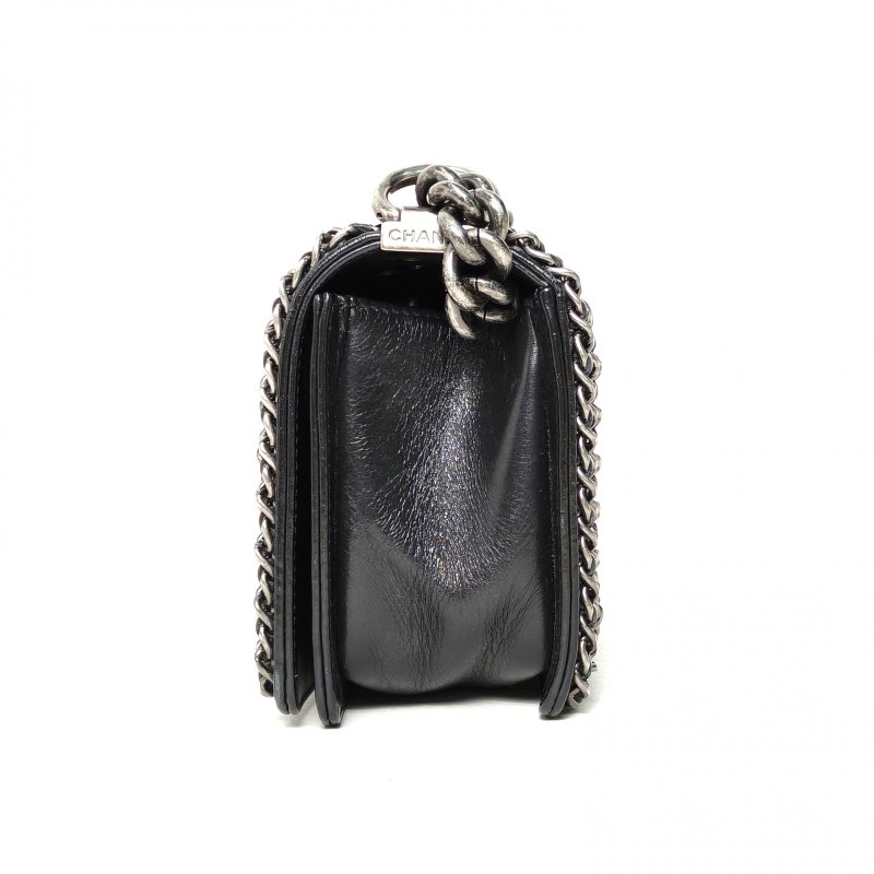 CHANEL Leboy小號黑色牛皮20開銀扣肩背包-3