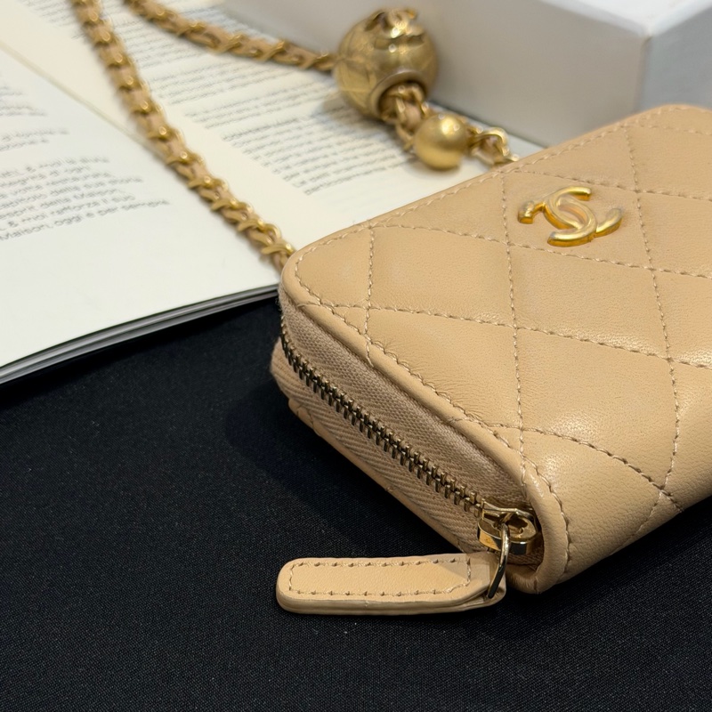 CHANEL粉金金球拉鍊肩背零錢包/31-4