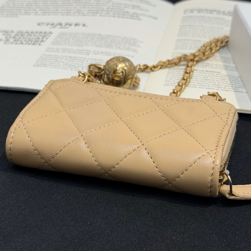 CHANEL粉金金球拉鍊肩背零錢包/31-6