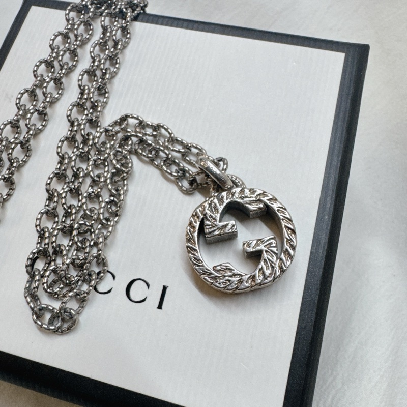 二手正品Gucci Interlocking G純銀雕花項鍊 Gucci項鍊 Gucci長鏈 Gucci配件-1