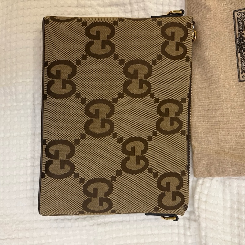 Gucci jumbo gg 緹花 郵差包 斜背 手拿包 兩用-6