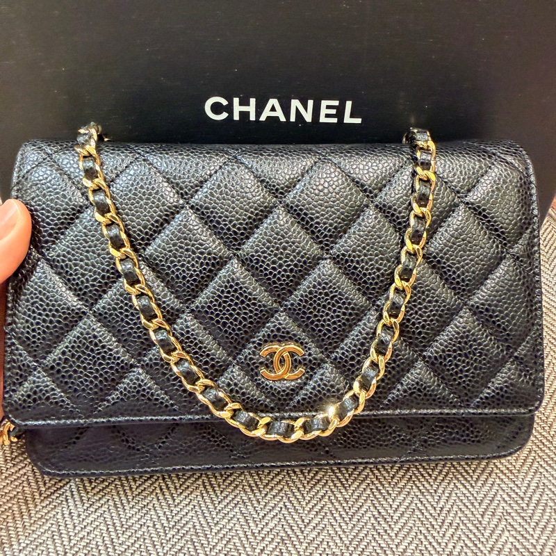 香奈兒woc 荔枝牛皮黑金-0