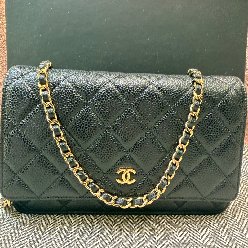 香奈兒woc 荔枝牛皮黑金-1