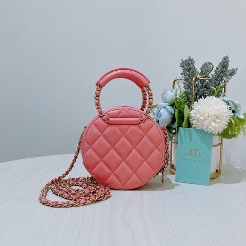 TK2035	 香奈兒 粉色 迷利包 Chanel Pink X GHW  Lambskin Round CC Top Handle Bag