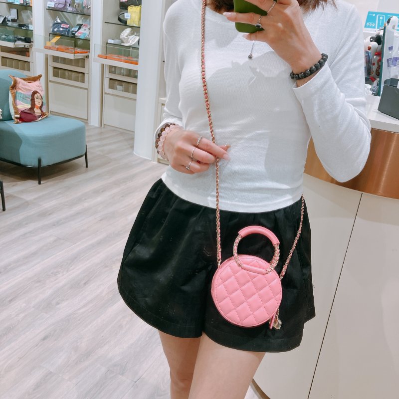 TK2035	 香奈兒 粉色 迷利包 Chanel Pink X GHW  Lambskin Round CC Top Handle Bag-1