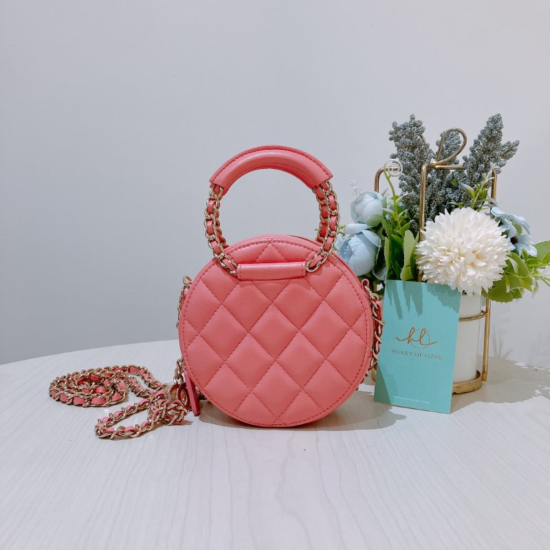TK2035	 香奈兒 粉色 迷利包 Chanel Pink X GHW  Lambskin Round CC Top Handle Bag-2