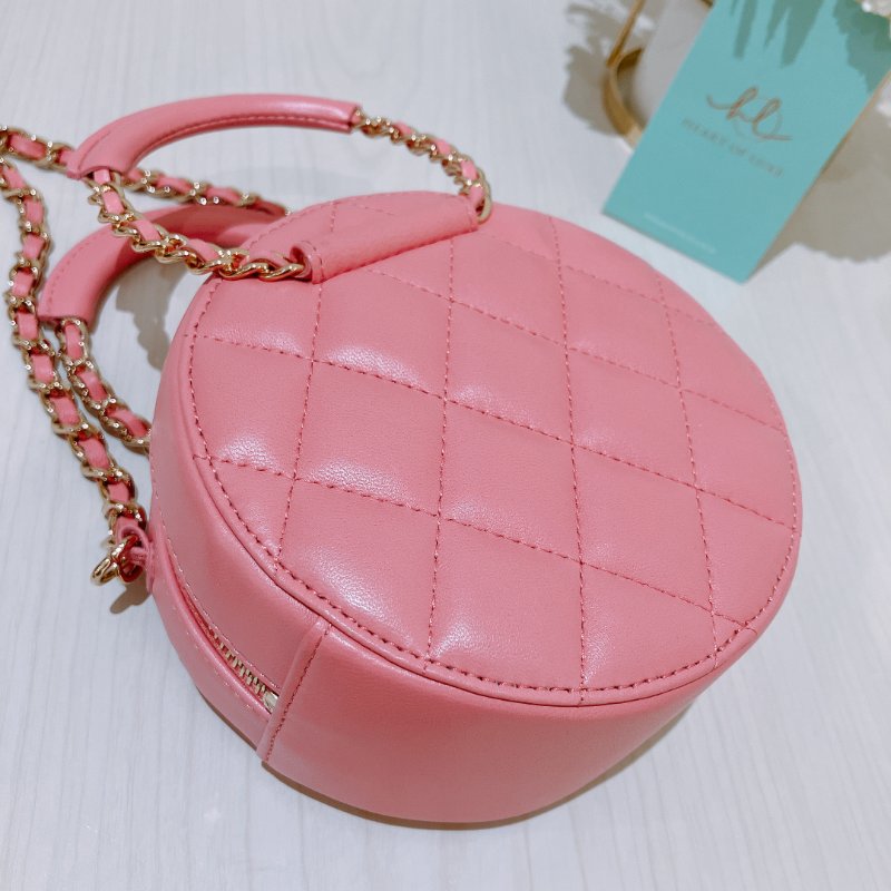 TK2035	 香奈兒 粉色 迷利包 Chanel Pink X GHW  Lambskin Round CC Top Handle Bag-3