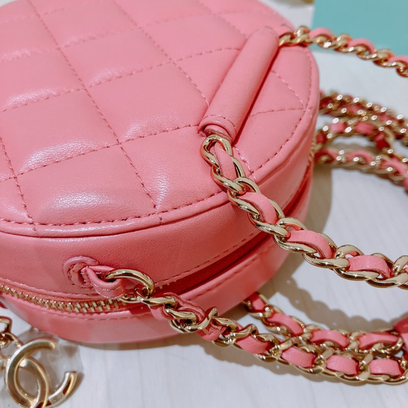 TK2035	 香奈兒 粉色 迷利包 Chanel Pink X GHW  Lambskin Round CC Top Handle Bag-5