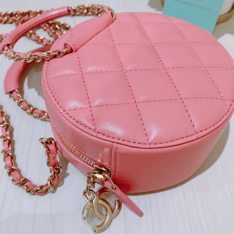 TK2035	 香奈兒 粉色 迷利包 Chanel Pink X GHW  Lambskin Round CC Top Handle Bag-7