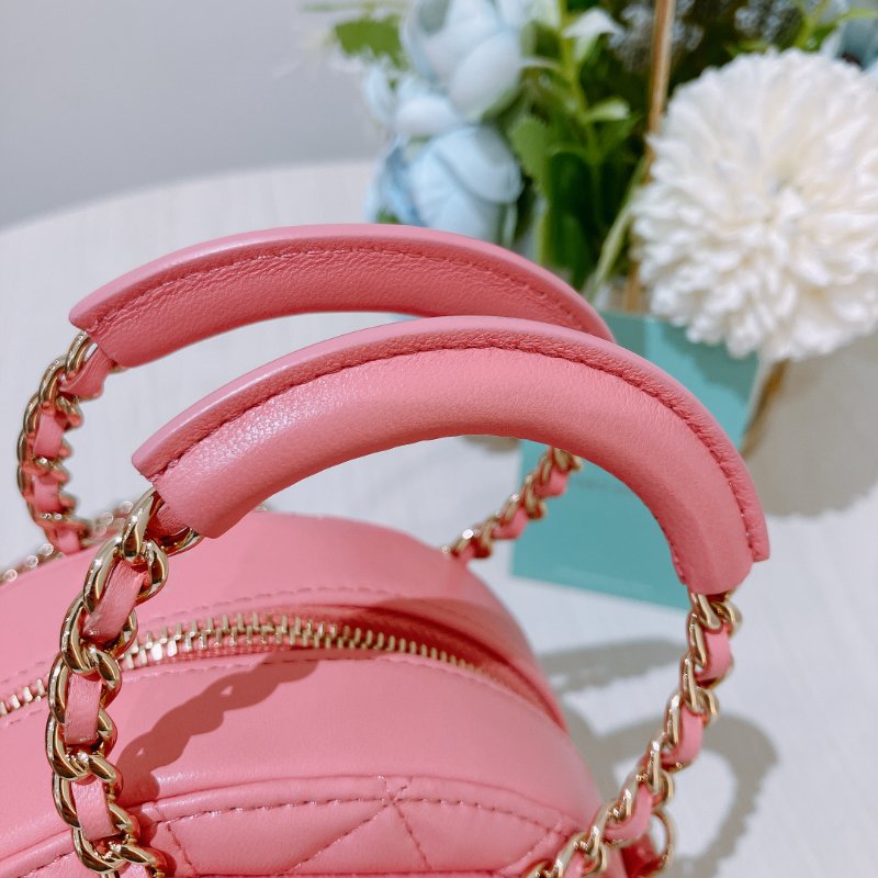 TK2035	 香奈兒 粉色 迷利包 Chanel Pink X GHW  Lambskin Round CC Top Handle Bag-11